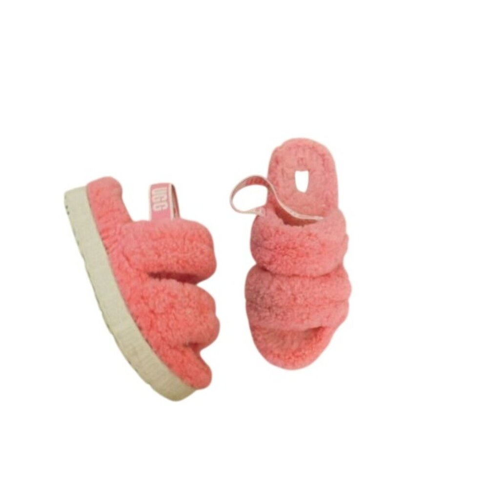 UGG Size 11 Pink Slingback Platform Furry Sandals Slippers Shoes